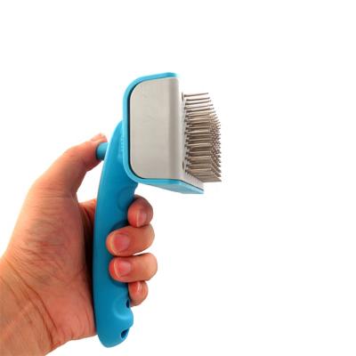 China Durable ABS Handle Dog Hair Brush Automatic Pet Grooming Brush Hair Remover Comb for sale