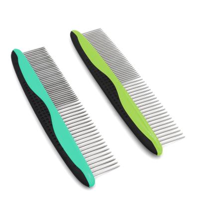 China Sustainable Home Pet Hair Comb Dogs And Cats Grooming Comb With Stainless Steel Teeth for sale