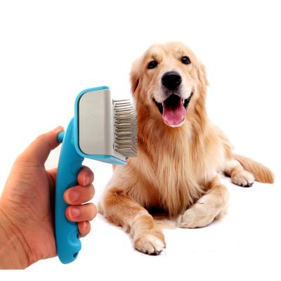 China Sustainable Pet Grooming Dematting Massage Brush Self-Cleaning Slicker Brush For Dogs And Cats for sale