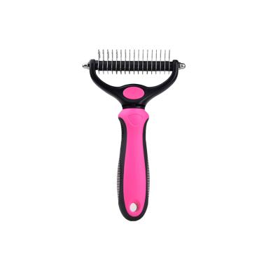 China Pet Grooming Tool Pet Viable Handheld Dematting Comb 2 Sided Undercoat Rake for Cats and Dogs for sale