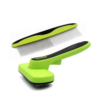 China Professional Dog Grooming Pet Grooming Brush Self Cleaning Slicker Metal Viable Comb Brush for sale