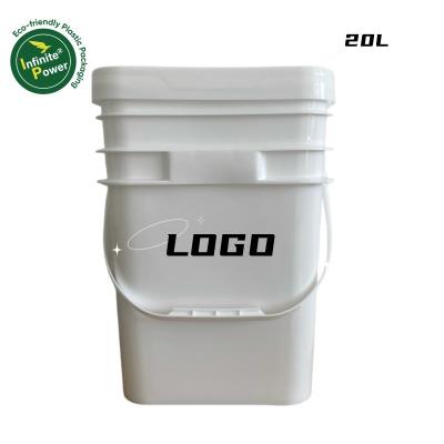 China Industrial Square Clear or White IML Printed Plastic Bucket for Animal Feed Container for sale