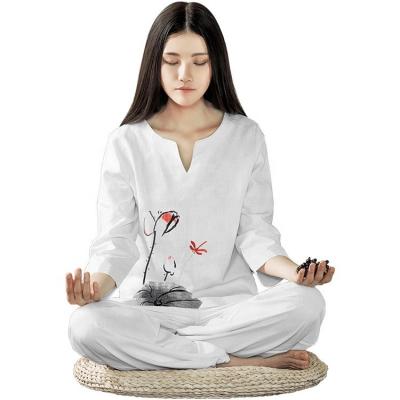 China Comfortable Custom Cotton And Linen Clothing Women Suits Yoga Clothes Meditation Clothes for sale