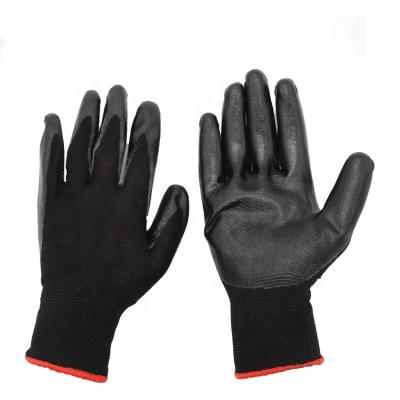 China Black Hand Protection Dursafety Construction Polyester Coating Palm Coated Nitrile Black Hand Working Gloves for sale