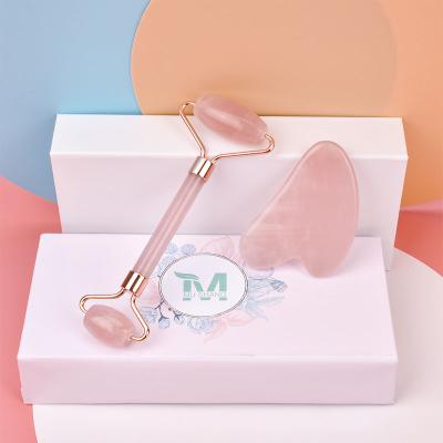 China Luxury Factory Sell Natural Pink Rose Quartz Facial Jade Roller and Gua Sha Tool Kit with Custom Box for sale