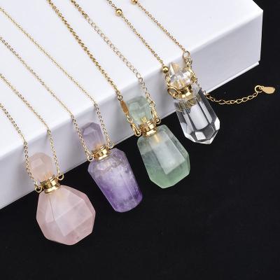 China Desk/Crystal Natural Stone Necklace Crystal Healing Rose Quartz Turquoise Jewelry Diffuser Bottle Necklace Perfume Bottle Quarry Gemstone for sale