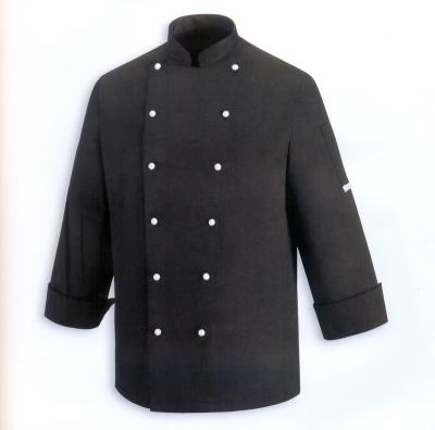 China Cotton Cotton Chef Wear Uniforms Shine Cross Press Stud Snap Cloth Black Workwear With Contrast Piping for sale