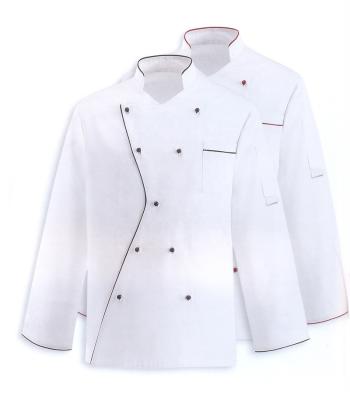 China Cotton Cotton Chef Wear Uniforms LEG BUTTONS Fabric Crossed Black White Workwear With Contrast Piping for sale