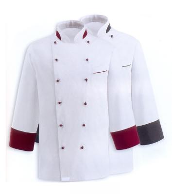 China Cotton Cotton Chef Wear Uniforms Contrast Crossover Chef Buttons White Cloth Workwear With Red Collar Backing And Cuff for sale