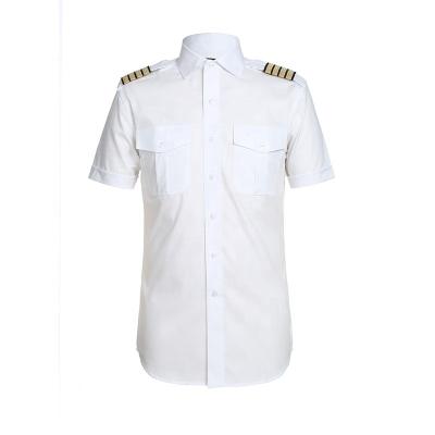 China Airline Men's Pilot Short Shirt CUSTOM CVC Uniform Cloth Epaulets With Gold Shoulder Panel Two Patch Chest Pockets for sale