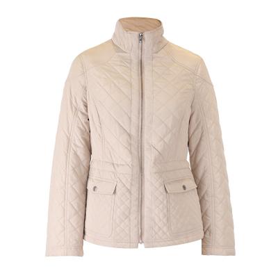 China New Design Women Winter Breathable Nylon Beige Color Zipper Short Fashion Quilted Jackets for sale