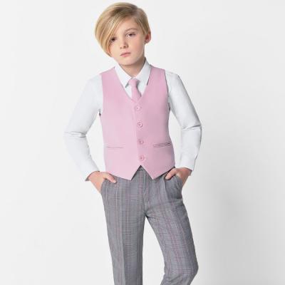 China Formal Clothing Vendors Kids Boy Suit Gray And Check Formal Pink 5 Piece Wedding Party Suits For Boy for sale