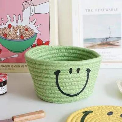 China Viable Colorful Sundries Woven Cotton Rope Storage Basket For Home Decoration for sale