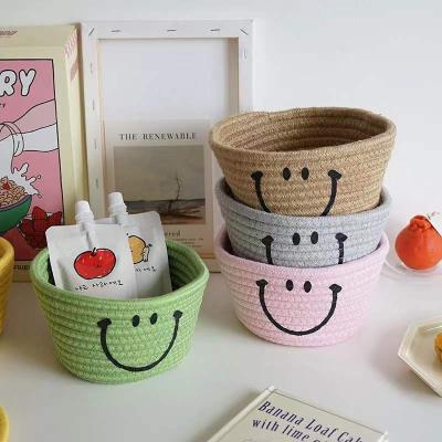 China Fashion Sustainable Desktop Makeup Woven Cotton Rope Storage Basket For Organization for sale