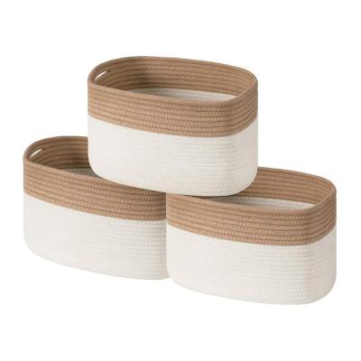 China Sustainable Cotton Rope Storage Baskets Bin Storage Cube Organizer Folding Decorative Woven Basket With Handles for sale