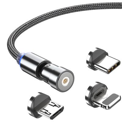 China Mobile Phone Types 2021 Hot Selling 540 Degree 3 In 1 Magnetic Fast Charging Spotlight USB Cables With LED Indictor USB Data Cable for sale