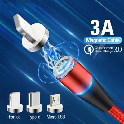 China New Product 360 Degree Strong Magnetic Fast Charging Magnetic LED Cable 360 ​​Charging Cable 3 in 1 Charging USB Cable For IOS Micro Type-C for sale