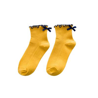 China High Quality Breathable Crew Girl Cotton Colorful Solid Bows Short Women's Summer Socks for sale