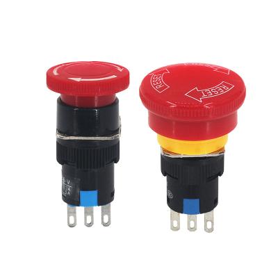 China 16mm Emergency Stop Mushroom Push Button Switch Button Momentary Switch 1NO1NC 16mm for sale