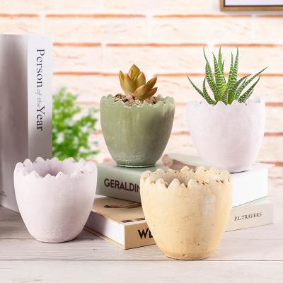 China Modern Simple Pastoral Style Plant Morandi Eggshell Cement Nonporous Succulent Flower Pot for sale