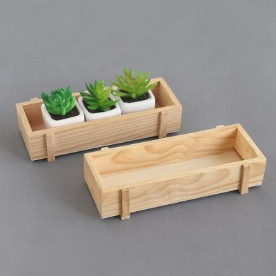 China Mini Modern Antique Natural Wooden Flower Box Storage Rectangle Ceramic Flower Pot For Succulent Plants Home Decoration for sale