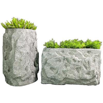 China Modern high quality large light imitation garden fiberglass polystone FRP GRP flower pot stone planter for sale