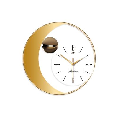 China LUMINOVA Modern Simple Dial Living Room Bedroom Round Clock Art Decoration Glass Moon Shaped Metal Single Sided Wall Clock for sale