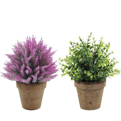 China Minimalist Naturally Degraded Potted Artificial Pulp Basin Lavender Eucalyptus Leaf Plant for sale