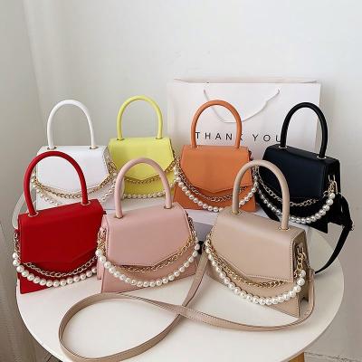 China 2020 fashion fashion trend design purses women pearl shoulder bag small square chain handbags for sale