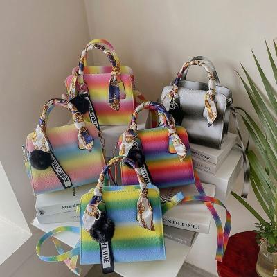 China Pu 2021 Summer Hot Sale Girls Handbags Colorful Young Lady Fashion Purses Scarf Handbags For Woman for sale