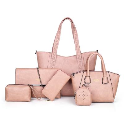 China Fashion 2021 High Quality Unique 6 in 1 Set Women Leather Elegance Bag Handles Purses Purses Handbags Set for sale