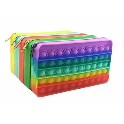 China Schools & 2021 Offices RTS 2021 New Big Capacity Rainbow Cute Kids Children Popit Toy Plastic Jumping School Lift Up Silicone Busy Person Pop It Pencil Case for sale