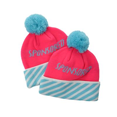 China Fashion \ Cozy Fashionable Cute Pompom Pink Color Cover Up Winter Hats Beanie Cap Kids Warm Hat Kids for sale