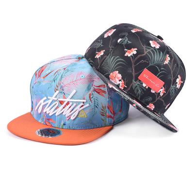 China Premium Hawaiian Polyester COMMON Bill Adjustable Snapback Cap Flat Flower Printing for sale