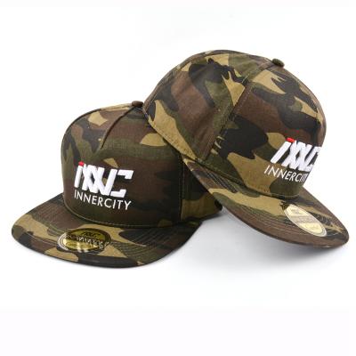 China 3D Embroidery COMMON Flat Brim Hip Hop Camouflage Snapback Cap Custom Gorras for sale