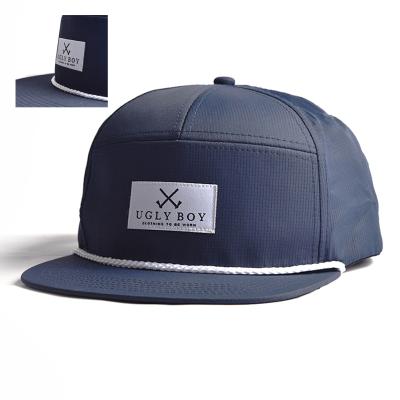 China JOINT Custom Woven Nylon Label Logo Hat Hat 7 Panel Snapback Waterproof Hat With Rope for sale