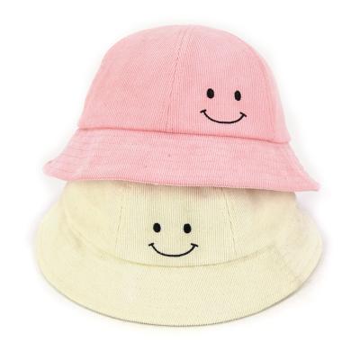 China Embroidery custom short logo smile brim picture children's beach bucket hat corduroy kids hats cute hats for sale