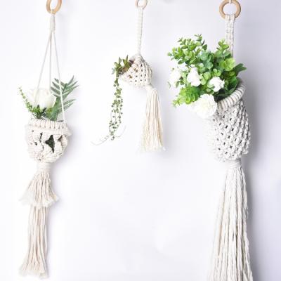 China Indoor Planter Basket Hot Selling Plant Pot Set Flower Pot Rack Wall Hanging Macrame Plant Hangers for sale