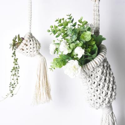 China Outdoor Planter Planter Potted Hanger Indoor Hanging Basket with Wood Beads Flower Decorative Pot Holder No Tassels for Indoor Outdoor for sale