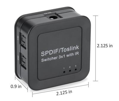 China 3x1 Digital Toslink Optical Audio Switcher With Fiber Optic Cable And 3ft IR 53*53*22 Remote Control for sale