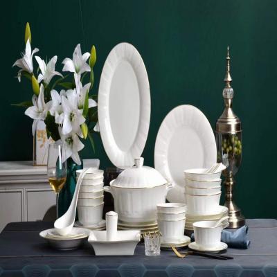 China Stocked 50pcs Bone China Diner Set Bone China Royal Dinner Set for sale