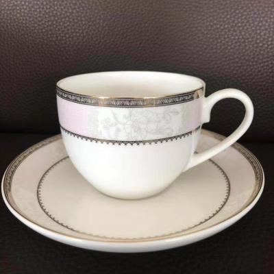 China Stocked High Quality Ceramic Tea Cup & Saucer Decal Bone China Tea Cup & Saucer Set With Gift Box For Table for sale