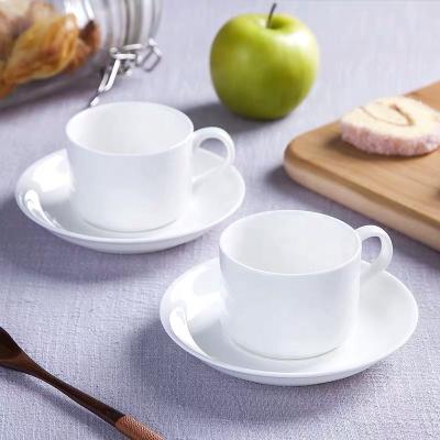 China Custom Stocked Ceramic Tea Cup And Saucer Set, White Bone China Cups Coffee Sets, For Household And Restaurant for sale