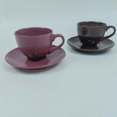 China Hoe Cheap Sale Stocked Ceramic Color Glazed Coffee Cups And Saucers , Tableware Stoneware Coffee / Tea Cup And Saucer for sale