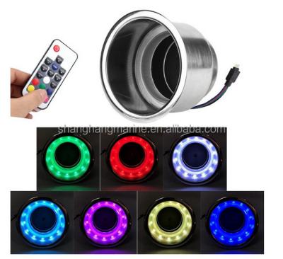 China Easy Install Stainless Steel Remote Control RGB LED Light 14LED Color Cup Drink Holder Drinking Cup Holder for sale