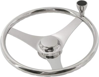 China Boat Yacht 3 Spoke Stainless Steel Boat Steering Wheel with Finger Grip Keyed to fit Standard 3/4