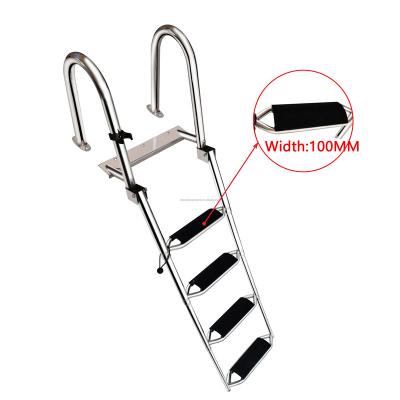 China Easy Install 4 Step Stainless Steel Telescoping  Boat Boarding Heavy Duty Diving Tube High Polished Ladder for sale