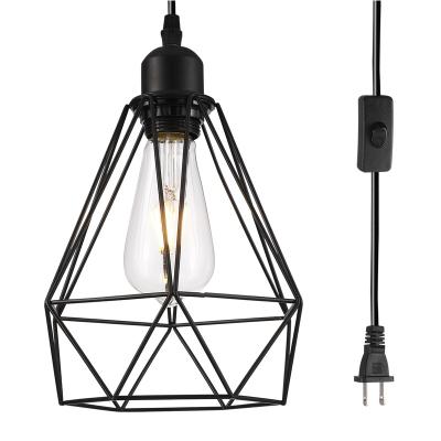 China Industrial Plug In Black Metal Cage Design Attic Vintage Pendant Light Retro Style Pendant Lamp for sale