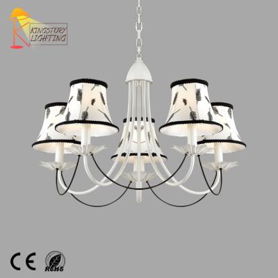 China Modern Antique 5 Light White Fabric Shade Chandelier Pendant Light For Indoor Decor for sale