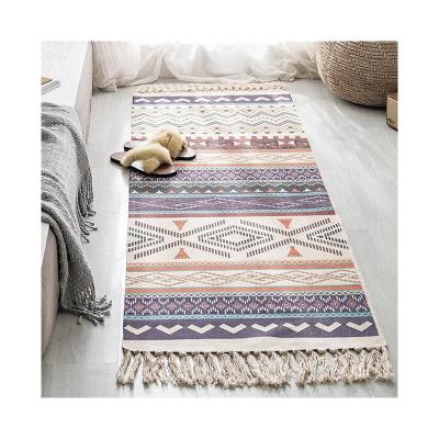 China Factory supply anti-slip customized cotton texture soft cotton and bedroom bedside canvas rug for household for sale